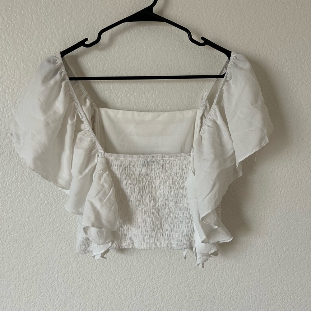 DO+BE White Ruffle Cottagecore, Boho, Coastal, Festival, Off Shoulder Crop Top - Picture 2 of 8